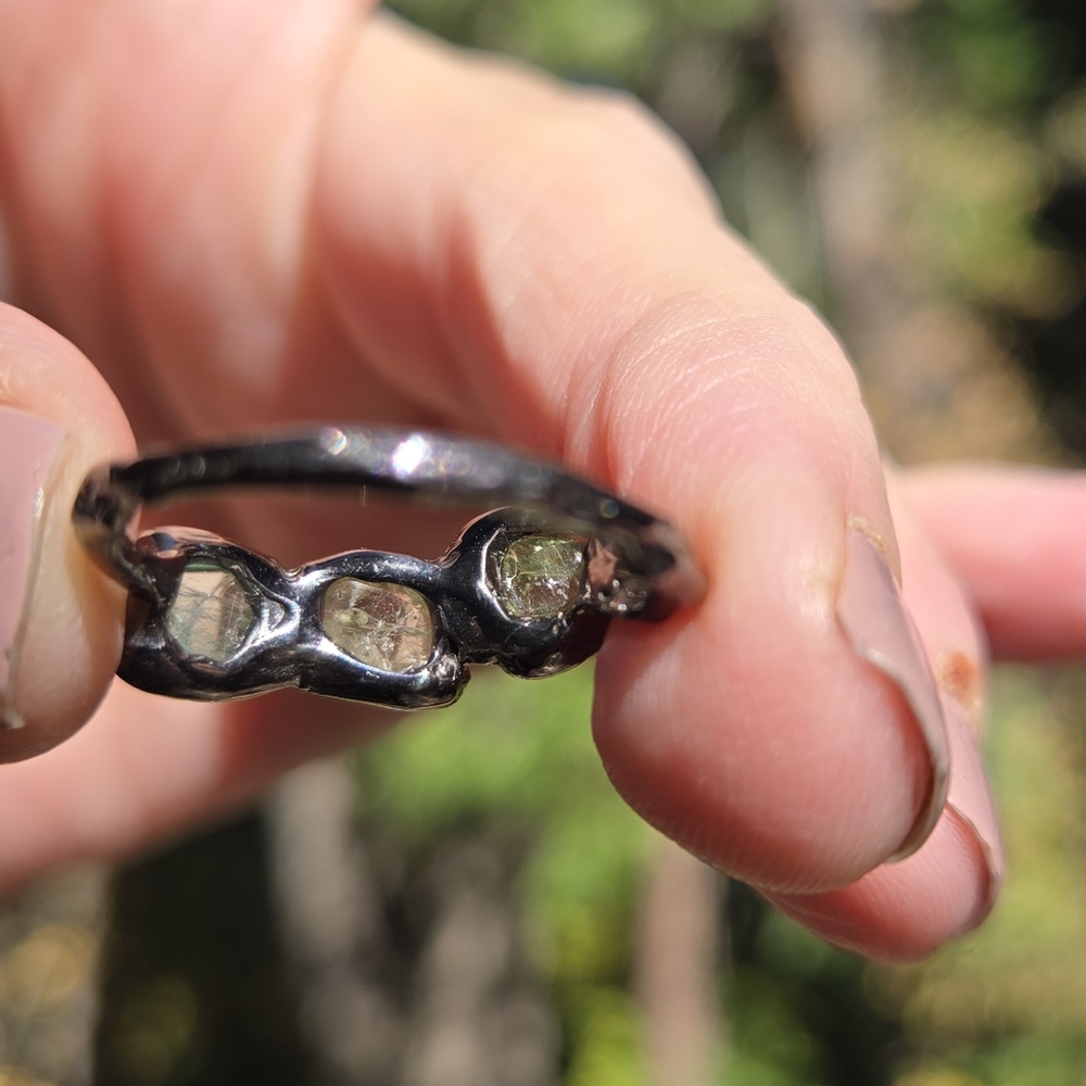 Tourmaline Natural Gemstones Sterling Rhodium & Gold Ring Sz8 - Picture 9 of 10